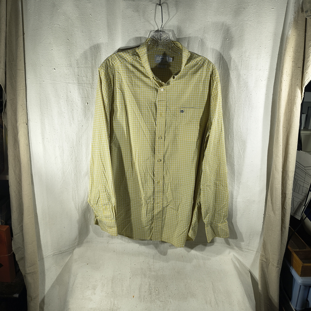 Southern Tide Men's Size Large Yellow Mini Check  Button Down Long Sleeve Shirt